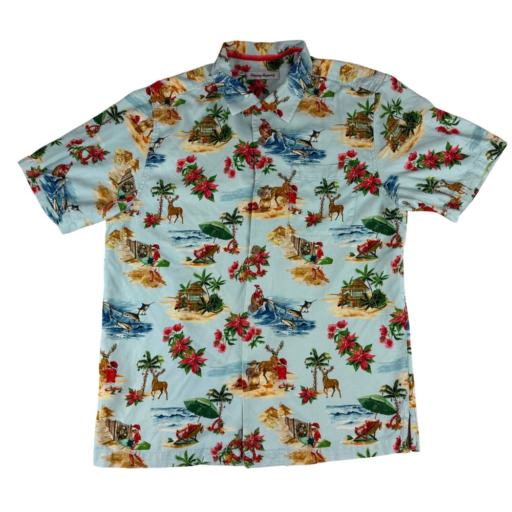 Tommy Bahama Santa Shores Button Down Mens Medium Christmas Silk Shirt